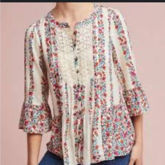 Anthropologie Maeve Floral Top Boho Chic Size 2 - Picture 1 of 7